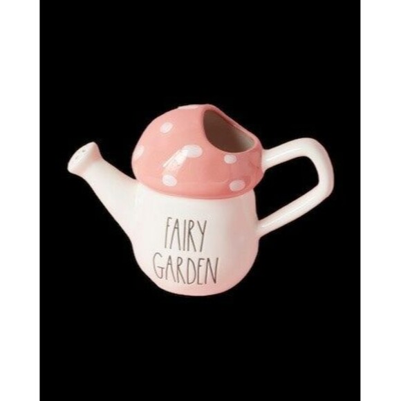 New Rae Dunn Ceramic Fairy Garden Gloss Pink Mushroom Top Watering Can - Picture 1 of 1